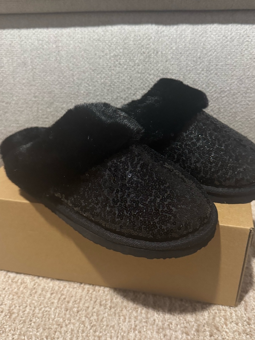 Simply Southern Black Plush Slip-On House Slippers